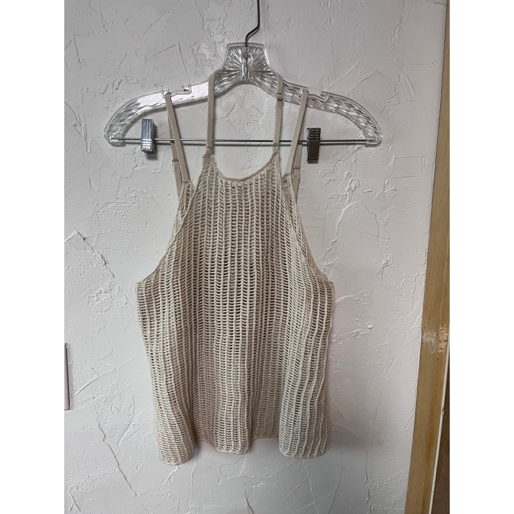 MODERN CITIZEN Knit Open Weave Tank Top Beige Cotton Adjustable Straps‎ Size L